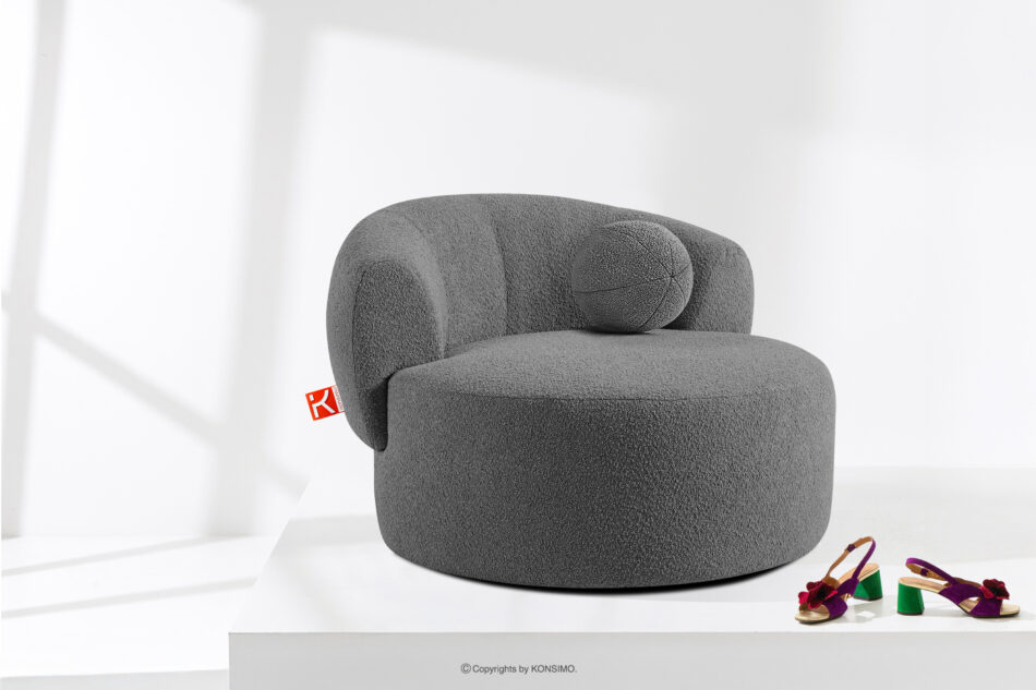 VIRA Fotel japandi boucle ciemny szary ciemny szary - zdjęcie 1