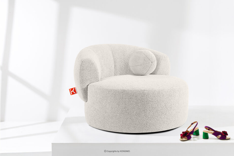 VIRA Fotel obrotowy boucle japandi biały biały - zdjęcie 1