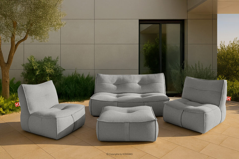 LOVIA Miękka pufa ogrodowa w tkaninie plecionej outdoorowej ciemny szary/biały ciemny szary/biały - zdjęcie 13