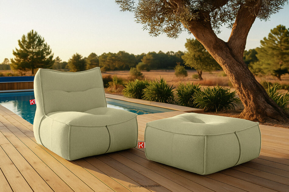 LOVIA Miękka pufa ogrodowa w tkaninie plecionej outdoorowej jasny zielony/biały jasny zielony/biały - zdjęcie 12