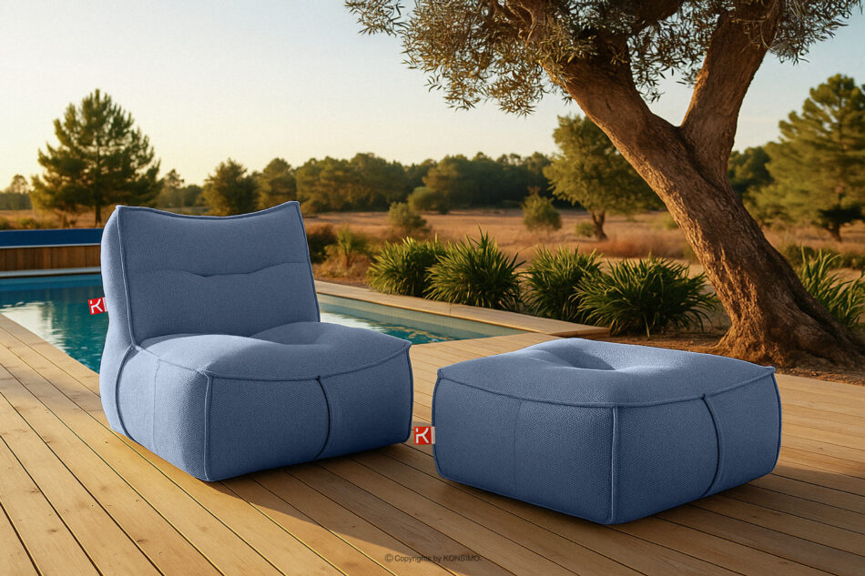 LOVIA Wygodna pufa ogrodowa tkanina pleciona outdoorowa granatowy/biały granatowy/biały - zdjęcie 12