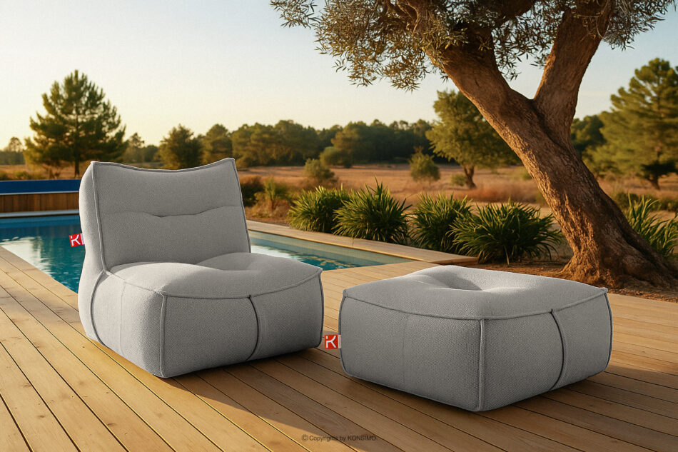 LOVIA Miękki fotel ogrodowy w tkaninie plecionej outdoorowej ciemny szary/biały ciemny szary/biały - zdjęcie 18