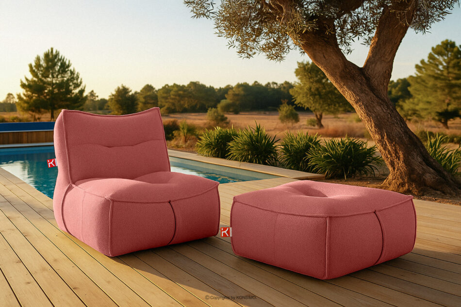 LOVIA Wygodny fotel ogrodowy w tkaninie plecionej outdoorowej czerwony/biały czerwony/biały - zdjęcie 18