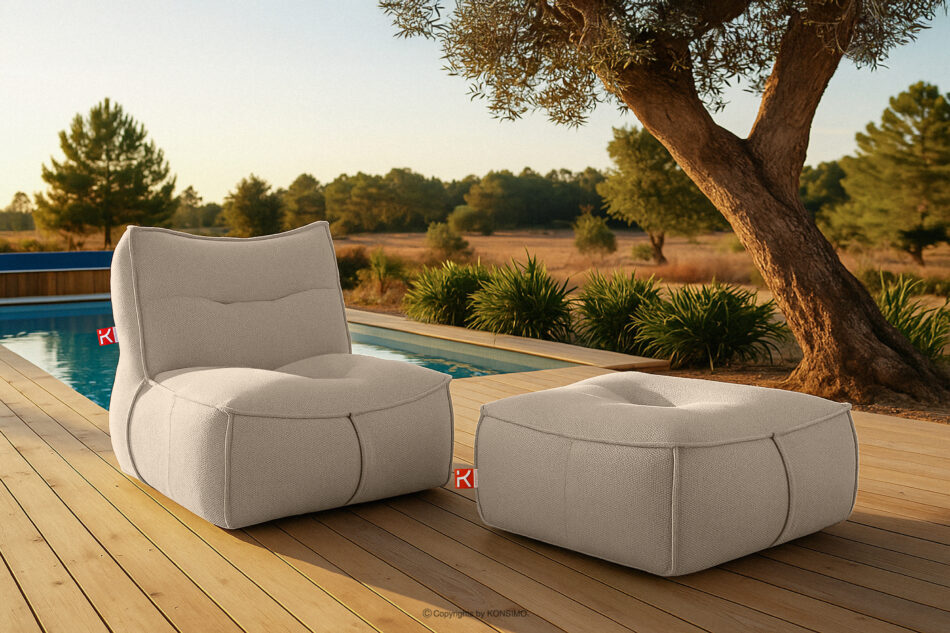 LOVIA Miękki fotel ogrodowy w tkaninie plecionej outdoorowej ciemny beżowy/biały ciemny beżowy/biały - zdjęcie 18