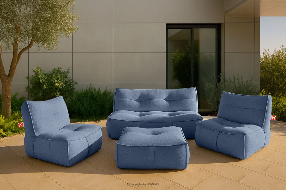 LOVIA Wygodny fotel ogrodowy w tkaninie plecionej outdoorowej granatowy/biały granatowy/biały - zdjęcie 19