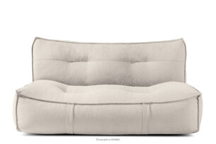 LOVIA, https://konsimo.pl/kolekcja/lovia/ Miękka sofa ogrodowa w tkaninie plecionej outdoorowej ciemny beżowy/biały ciemny beżowy/biały - zdjęcie