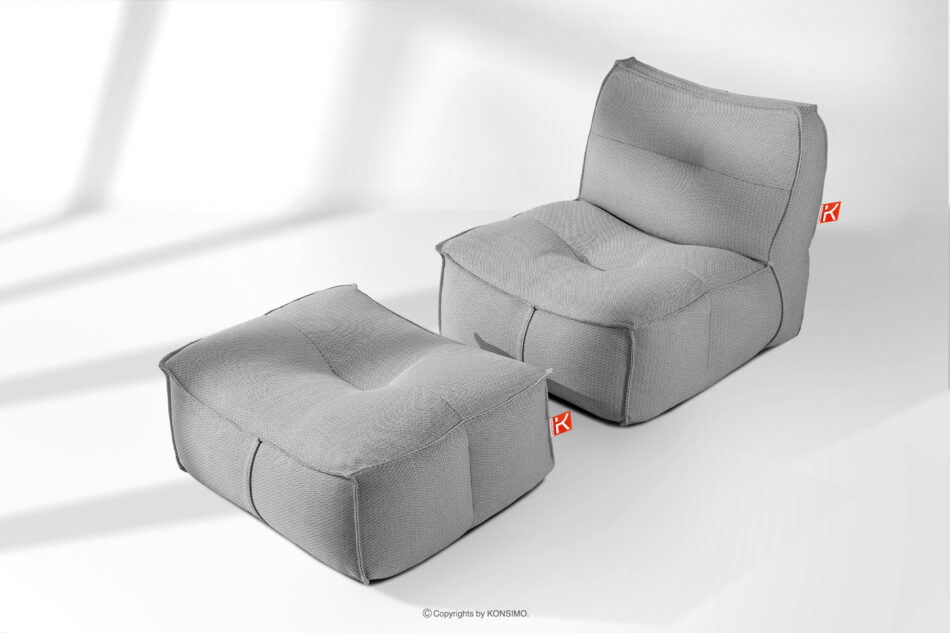 LOVIA Wygodny fotel ogrodowy i puf w tkaninie plecionej outdoorowej czarny/biały czarny/biały - zdjęcie 1