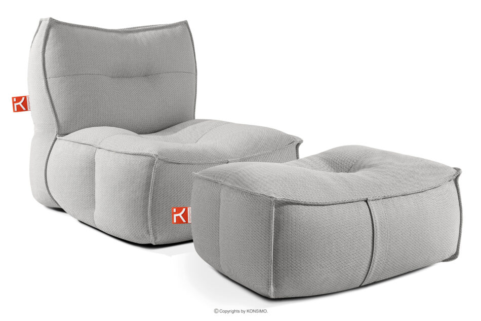 LOVIA Miękki fotel ogrodowy i puf w tkaninie plecionej outdoorowej ciemny szary/biały ciemny szary/biały - zdjęcie 0