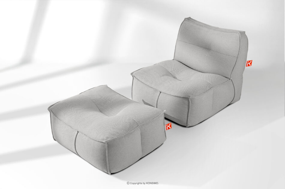 LOVIA Miękki fotel ogrodowy i puf w tkaninie plecionej outdoorowej ciemny szary/biały ciemny szary/biały - zdjęcie 1