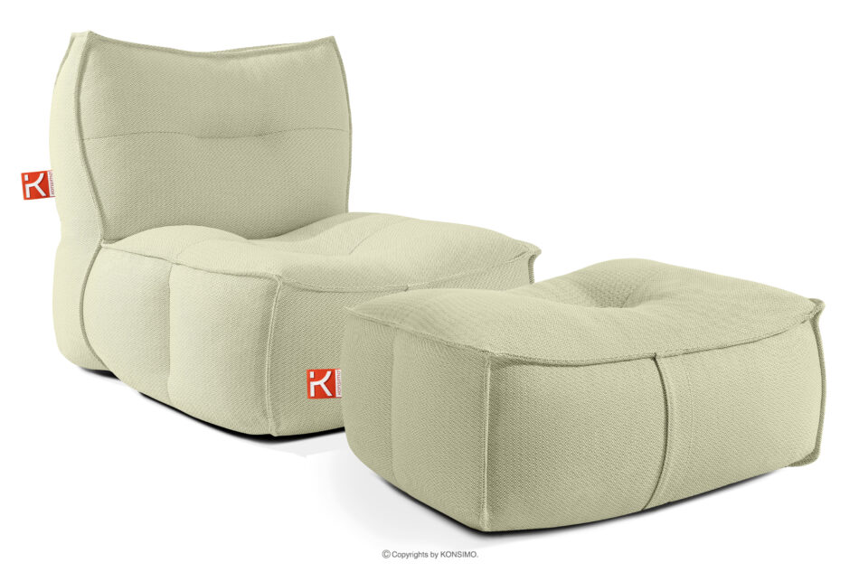 LOVIA Miękki fotel ogrodowy i puf w tkaninie plecionej outdoorowej jasny zielony/biały jasny zielony/biały - zdjęcie 0