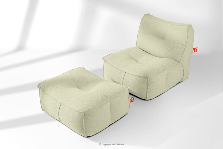 LOVIA Miękki fotel ogrodowy i puf w tkaninie plecionej outdoorowej jasny zielony/biały jasny zielony/biały - zdjęcie 1