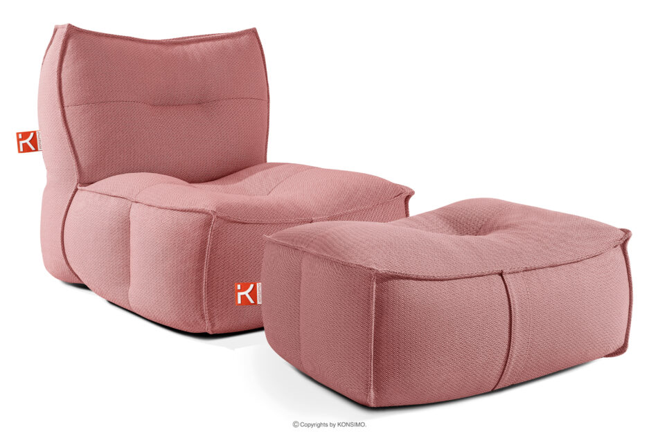 LOVIA Wygodny fotel ogrodowy i puf w tkaninie plecionej outdoorowej czerwony/biały czerwony/biały - zdjęcie 0