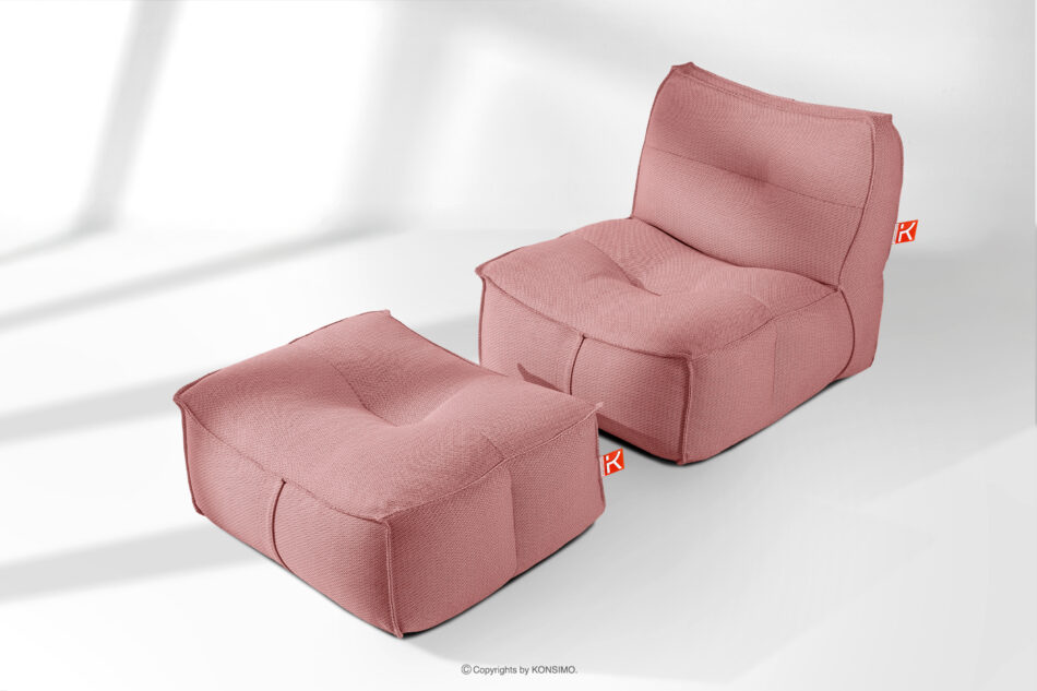 LOVIA Wygodny fotel ogrodowy i puf w tkaninie plecionej outdoorowej czerwony/biały czerwony/biały - zdjęcie 1