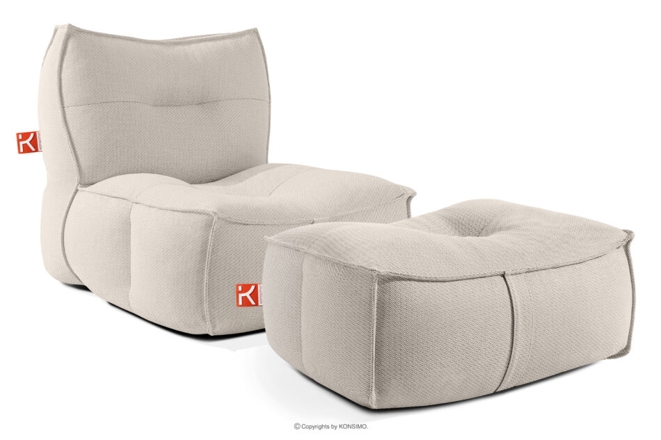 LOVIA Miękki fotel ogrodowy i puf w tkaninie plecionej outdoorowej ciemny beżowy/biały ciemny beżowy/biały - zdjęcie 0