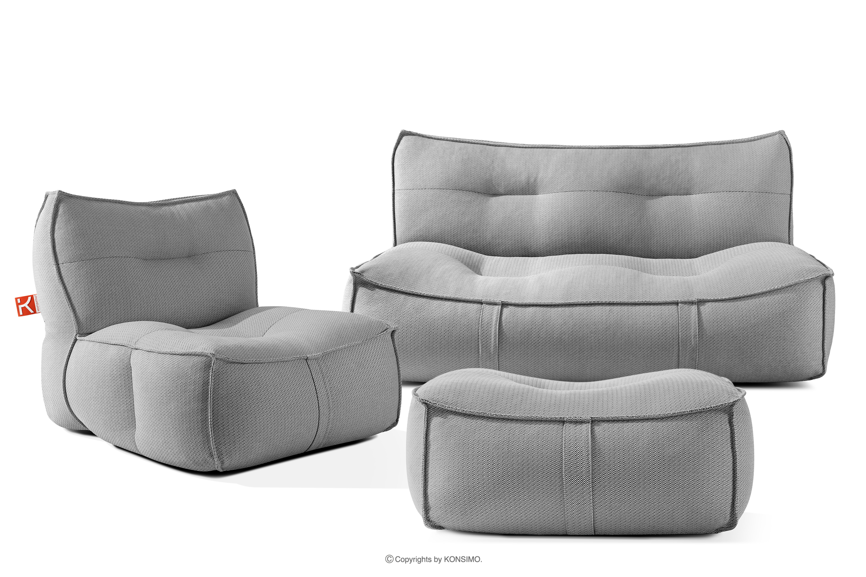 Komplet mebli ogrodowych sofa fotel puf w tkaninie plecionej outdoorowej czarny/biały