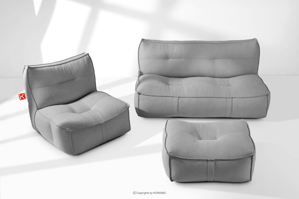 LOVIA Komplet mebli ogrodowych sofa fotel puf w tkaninie plecionej outdoorowej czarny/biały czarny/biały - zdjęcie 1