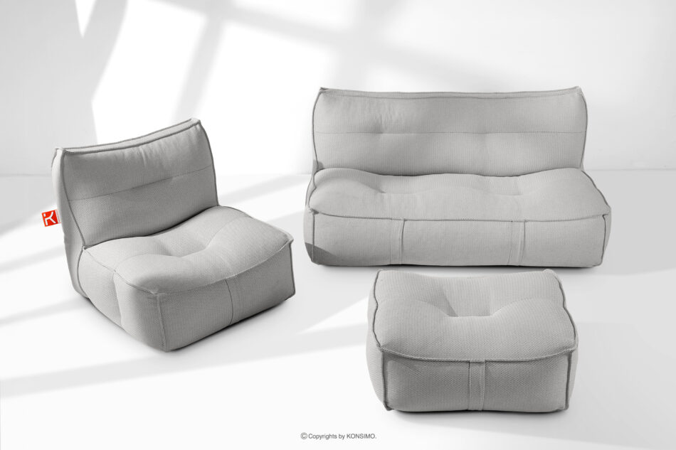 LOVIA Zestaw ogrodowy fotel sofa i puf w tkaninie plecionej outdoorowej ciemny szary/biały ciemny szary/biały - zdjęcie 1