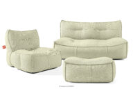 Zestaw ogrodowy fotel sofa i puf w tkaninie plecionej outdoorowej jasny zielony/biały