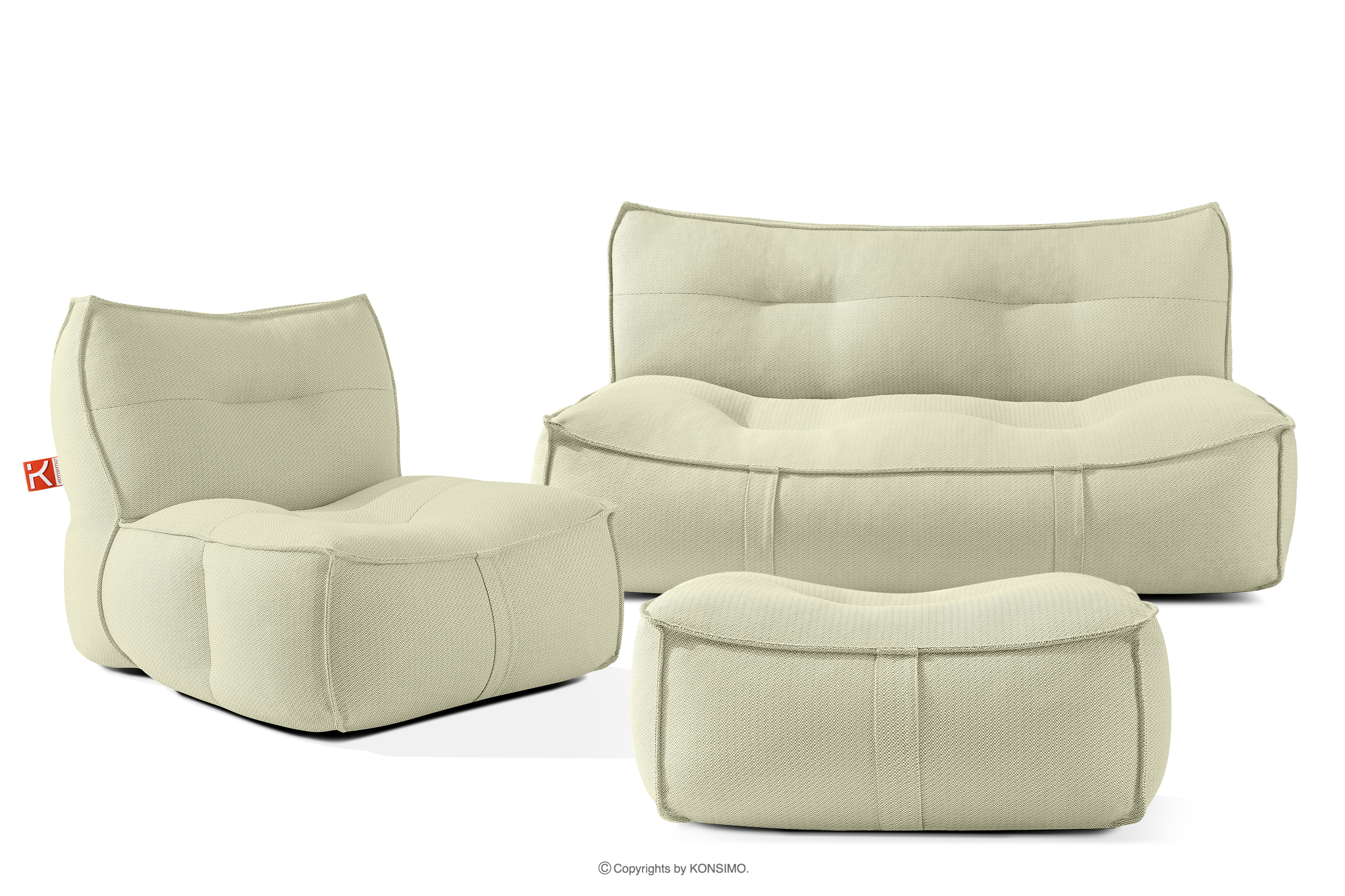 Zestaw ogrodowy fotel sofa i puf w tkaninie plecionej outdoorowej jasny zielony/biały