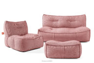 Komplet mebli ogrodowych sofa fotel puf w tkaninie plecionej outdoorowej czerwony/biały