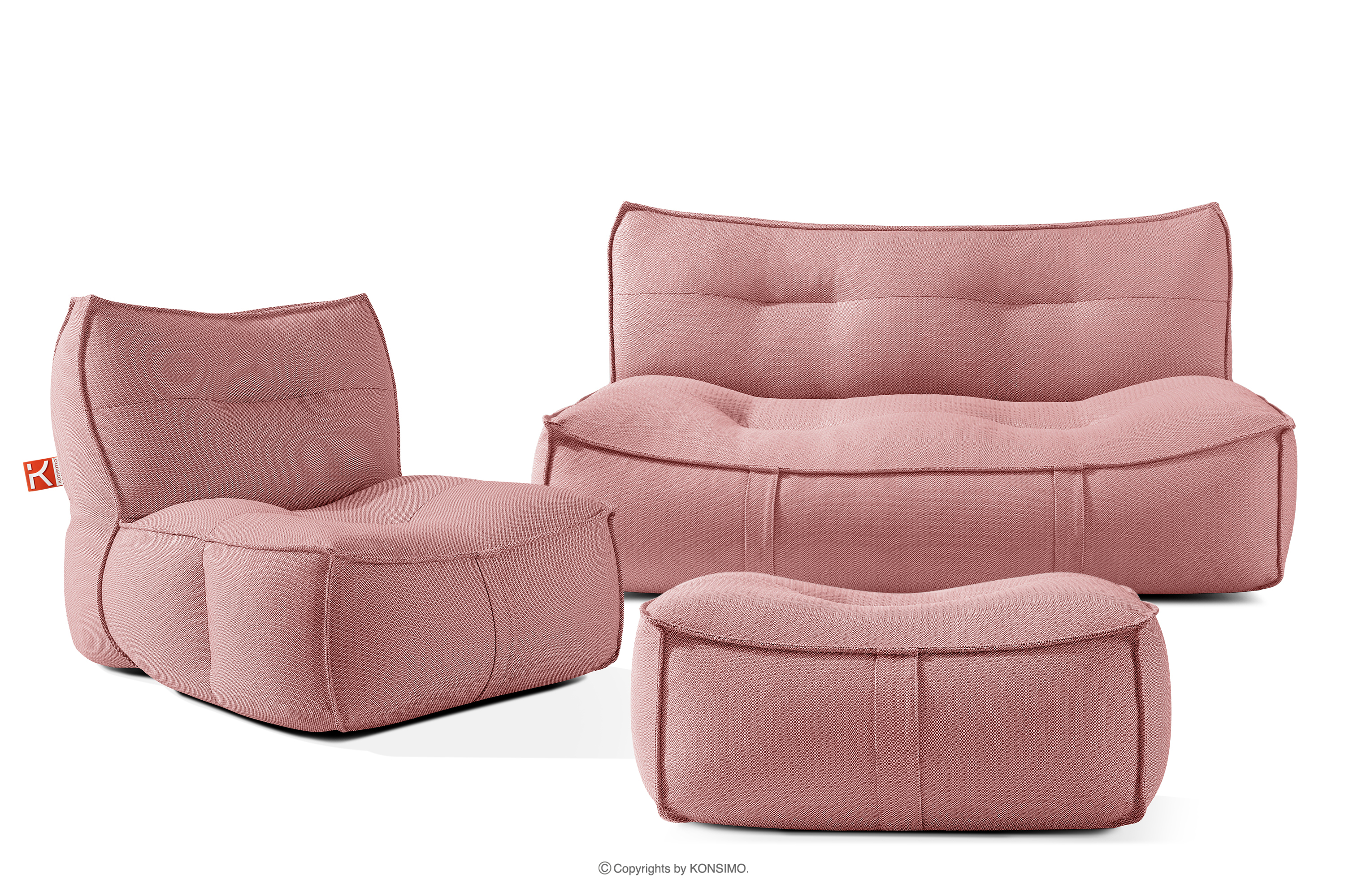 Komplet mebli ogrodowych sofa fotel puf w tkaninie plecionej outdoorowej czerwony/biały