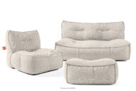 Zestaw ogrodowy fotel sofa i puf w tkaninie plecionej outdoorowej ciemny beżowy/biały
