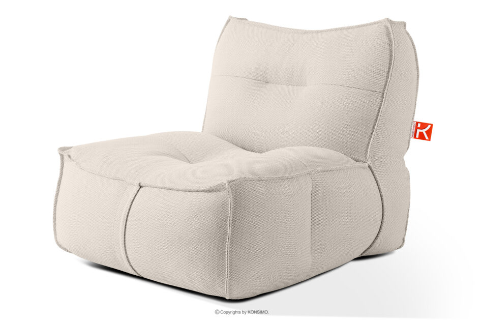 LOVIA Zestaw ogrodowy fotel sofa i puf w tkaninie plecionej outdoorowej ciemny beżowy/biały ciemny beżowy/biały - zdjęcie 4