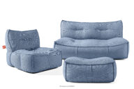 Komplet mebli ogrodowych sofa fotel puf w tkaninie plecionej outdoorowej granatowy/biały