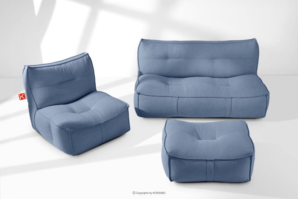 LOVIA Komplet mebli ogrodowych sofa fotel puf w tkaninie plecionej outdoorowej granatowy/biały granatowy/biały - zdjęcie 1