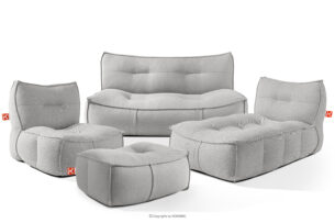 LOVIA, https://konsimo.pl/kolekcja/lovia/ Zestaw mebli ogrodowych sofa fotel szezlong puf tkanina pleciona outdoorowa ciemny szary/biały ciemny szary/biały - zdjęcie