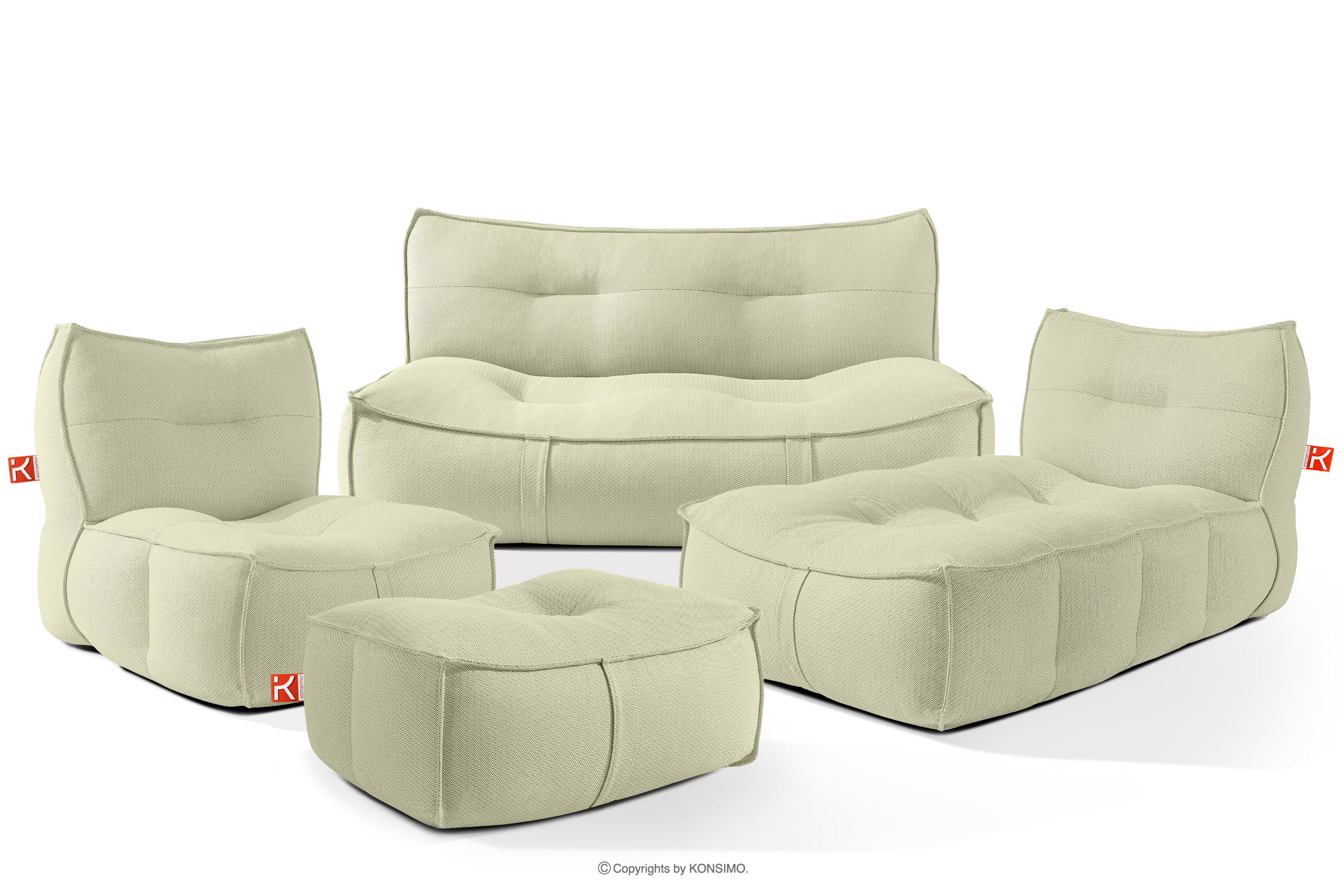 Zestaw mebli ogrodowych sofa fotel szezlong puf tkanina pleciona outdoorowa jasny zielony/biały