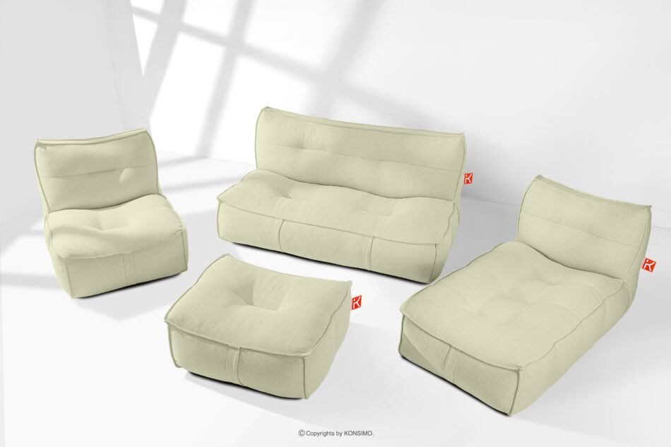 LOVIA Zestaw mebli ogrodowych sofa fotel szezlong puf tkanina pleciona outdoorowa jasny zielony/biały jasny zielony/biały - zdjęcie 1