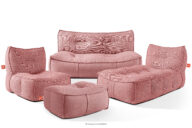 Meble ogrodowe sofa fotel szezlong puf tkanina pleciona outdoorowa czerwony/biały