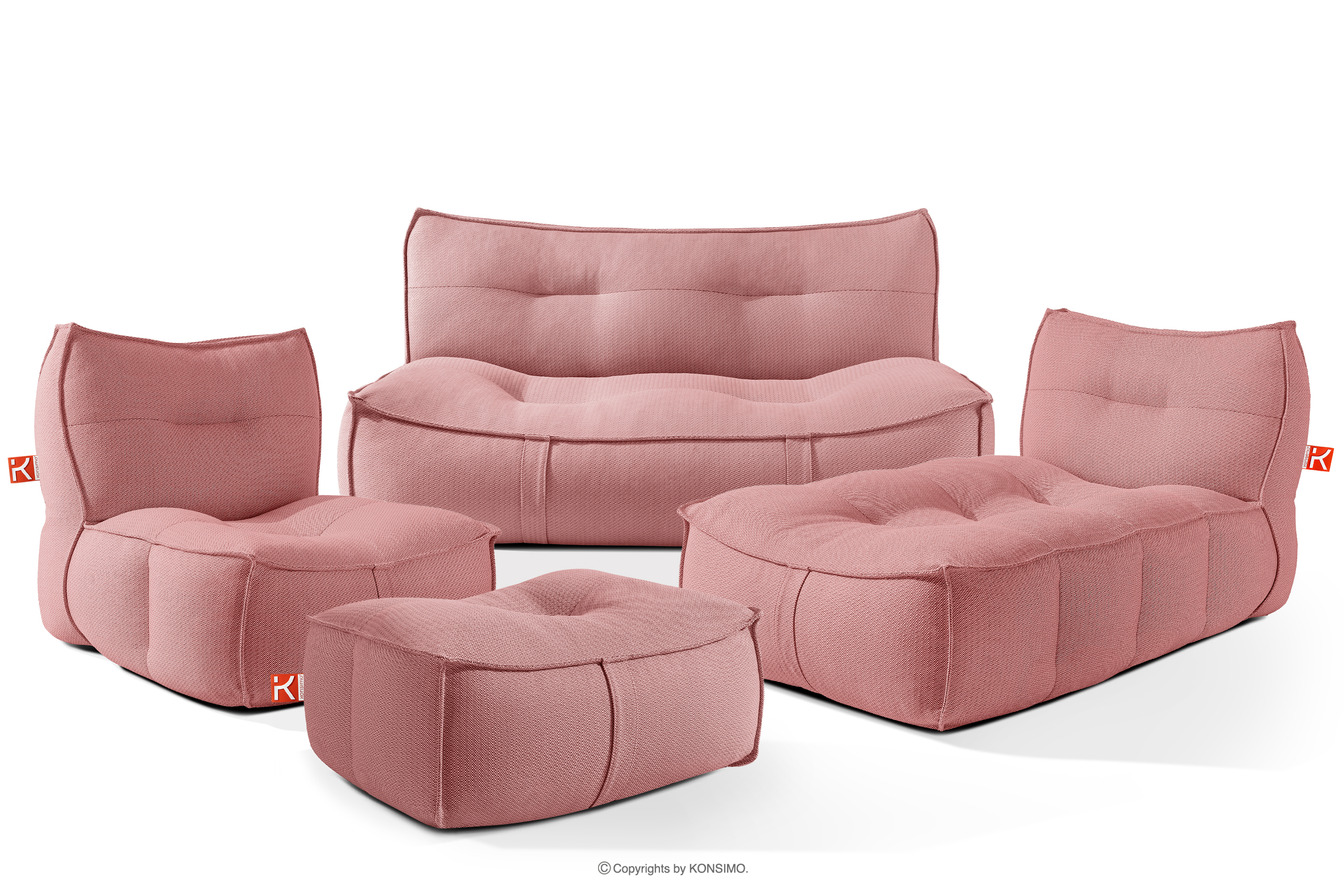 Meble ogrodowe sofa fotel szezlong puf tkanina pleciona outdoorowa czerwony/biały