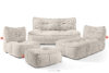 Zestaw mebli ogrodowych sofa fotel szezlong puf tkanina pleciona outdoorowa ciemny beżowy/biały