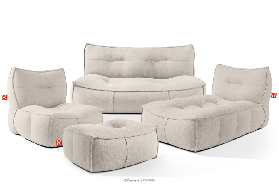 LOVIA Zestaw mebli ogrodowych sofa fotel szezlong puf tkanina pleciona outdoorowa ciemny beżowy/biały ciemny beżowy/biały - zdjęcie 0