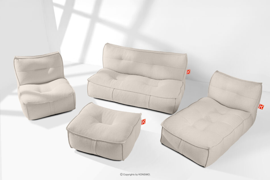 LOVIA Zestaw mebli ogrodowych sofa fotel szezlong puf tkanina pleciona outdoorowa ciemny beżowy/biały ciemny beżowy/biały - zdjęcie 1