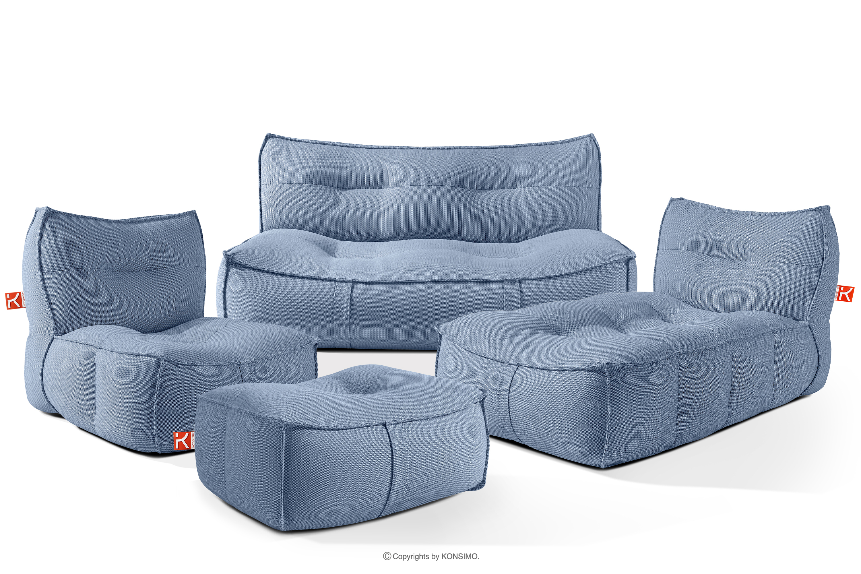 Meble ogrodowe sofa fotel szezlong puf tkanina pleciona outdoorowa granatowy/biały