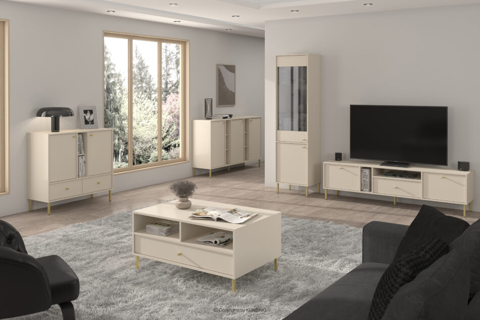FLOREN Szafka pod TV na złotych nóżkach kremowa kremowy/złoty - zdjęcie 1