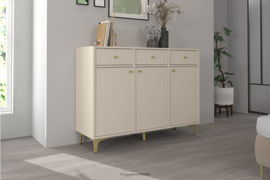FLOREN Szeroka komoda kremowa ze złotymi nóżkami nowoczesna kremowy/złoty - zdjęcie 1