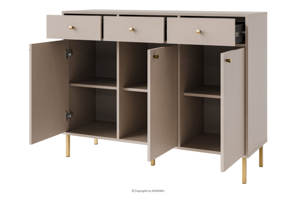 FLOREN Szeroka kremowa komoda ze złotymi nóżkami nowoczesna kremowy/złoty - zdjęcie 2