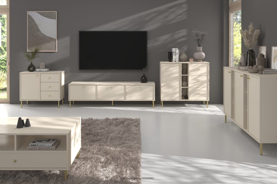 FLOREN Szeroka kremowa komoda ze złotymi nóżkami nowoczesna kremowy/złoty - zdjęcie 6