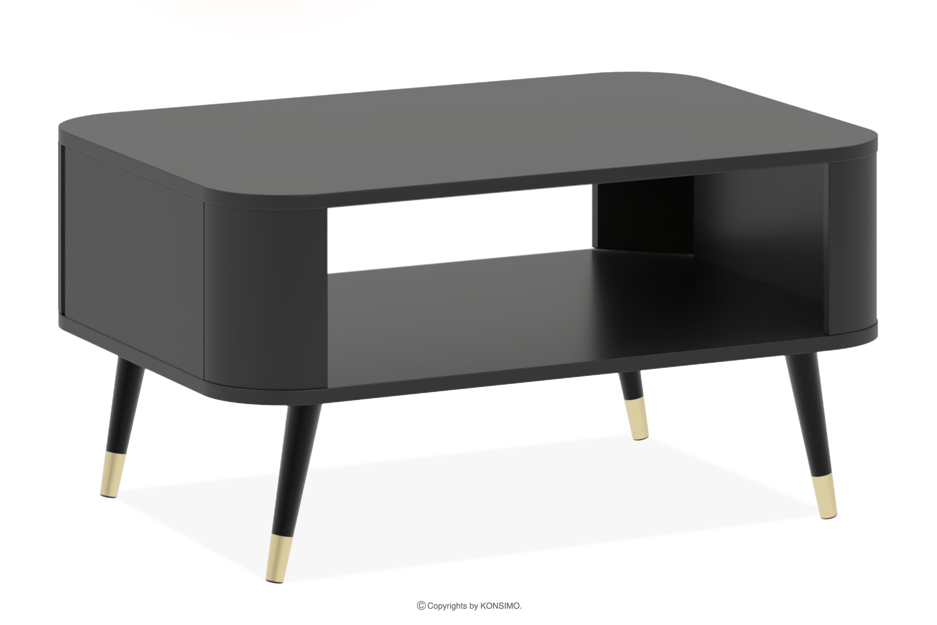 Nowoczesny stolik kawowy na złotych nóżkach czarny
