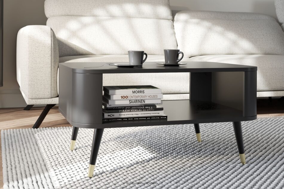 LONA Nowoczesny stolik kawowy na złotych nóżkach czarny czarny - zdjęcie 1