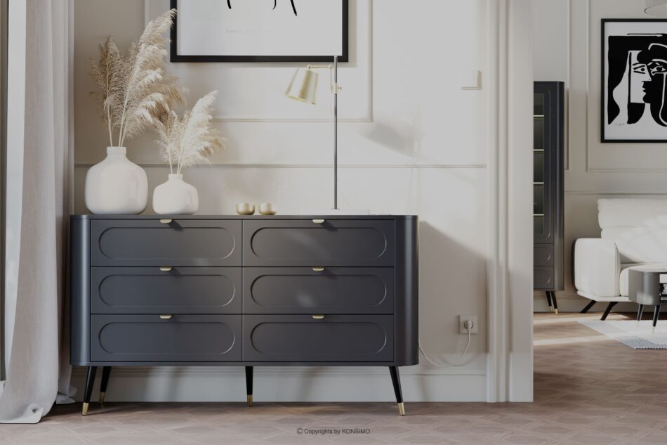 LONA Zaokrąglona szeroka komoda z szufladami  czarny czarny - zdjęcie 1