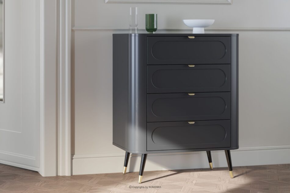 LONA Wysoka zaokrąglona komoda z szufladami czarny czarny - zdjęcie 1