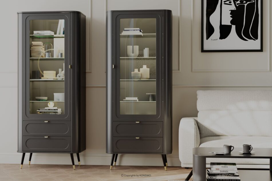 LONA Zaokrąglona witryna na wysokich nózkach czarny czarny - zdjęcie 1