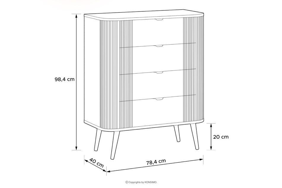 PURA Wysoka komoda z ryflowaniem kremowy kremowy - zdjęcie 2