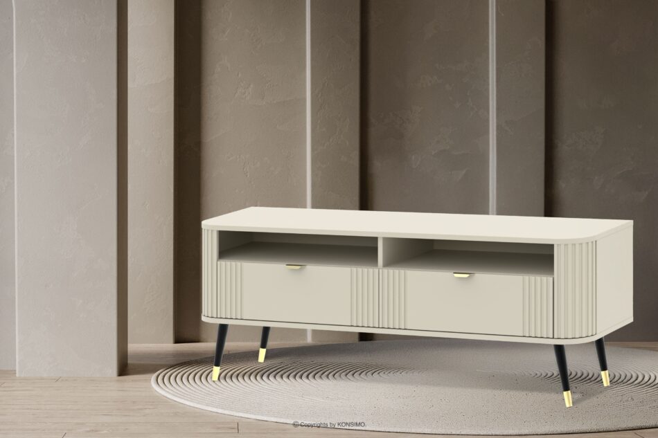 PURA Szafka RTV z ryflowaniem kremowy kremowy - zdjęcie 1