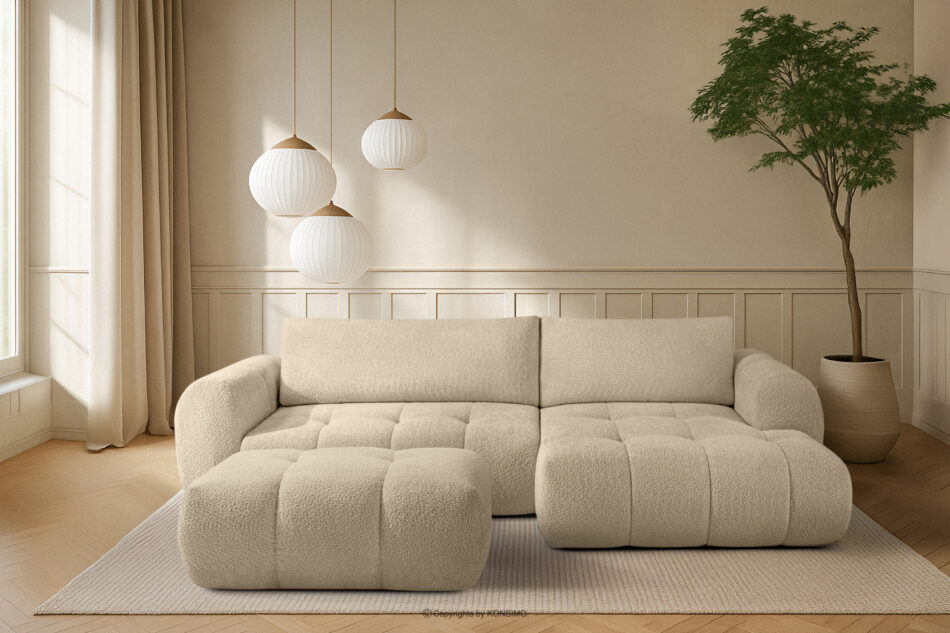 LIRA Narożnik prawy i puf w tkaninie boucle jasny beżowy jasny beżowy - zdjęcie 25